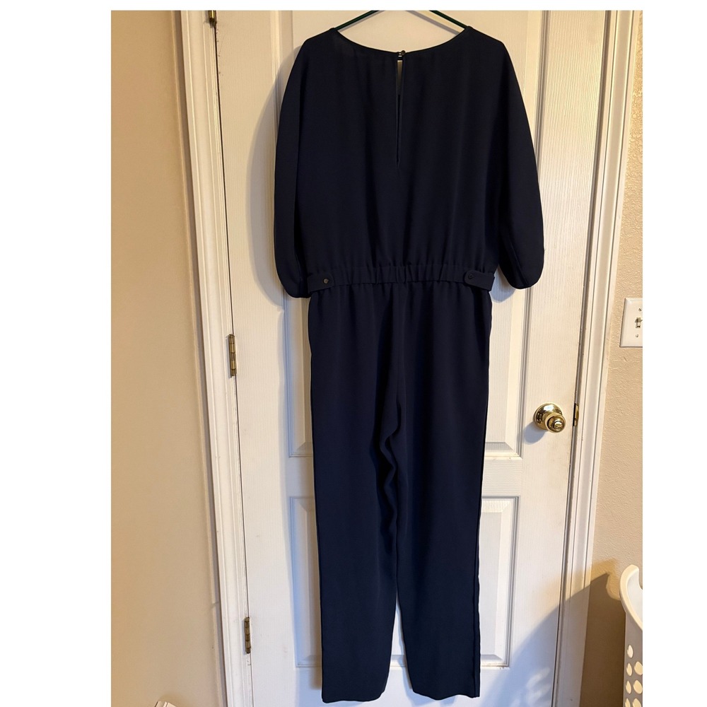 Halston Heritage Navy Blue Split Sleeve Elastic Waist Jumpsuit‎ 14 CB070146